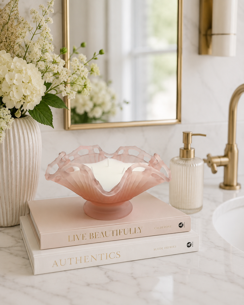 Vintage Westmoreland Frosted Pink Satin Open Laced Ruffled Footed Bowl