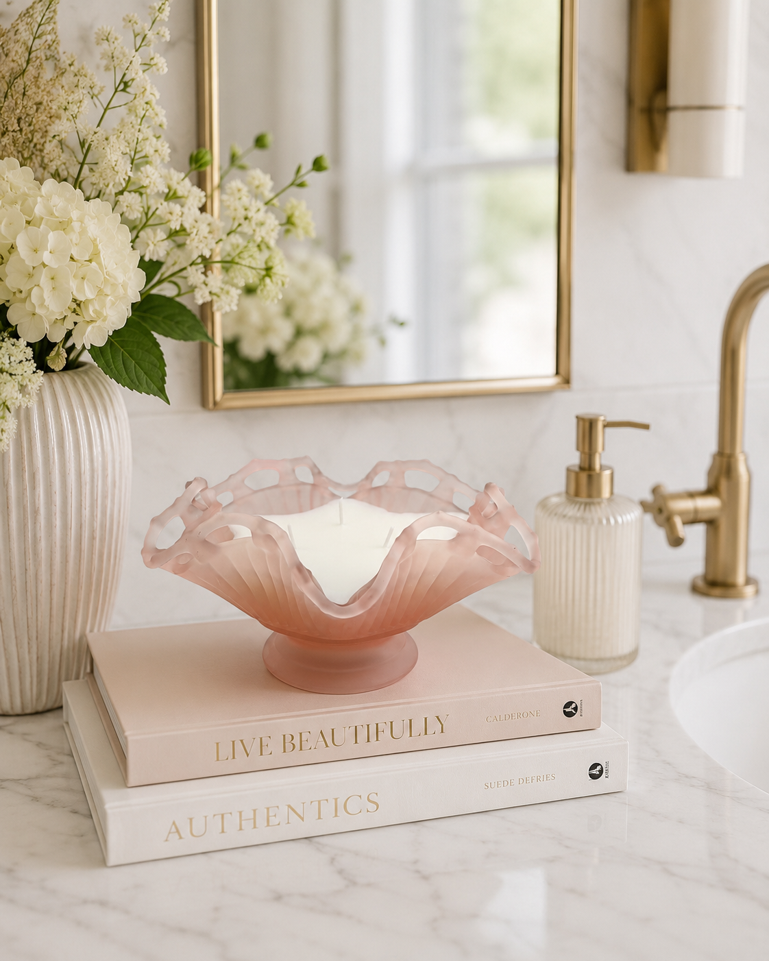 Vintage Westmoreland Frosted Pink Satin Open Laced Ruffled Footed Bowl