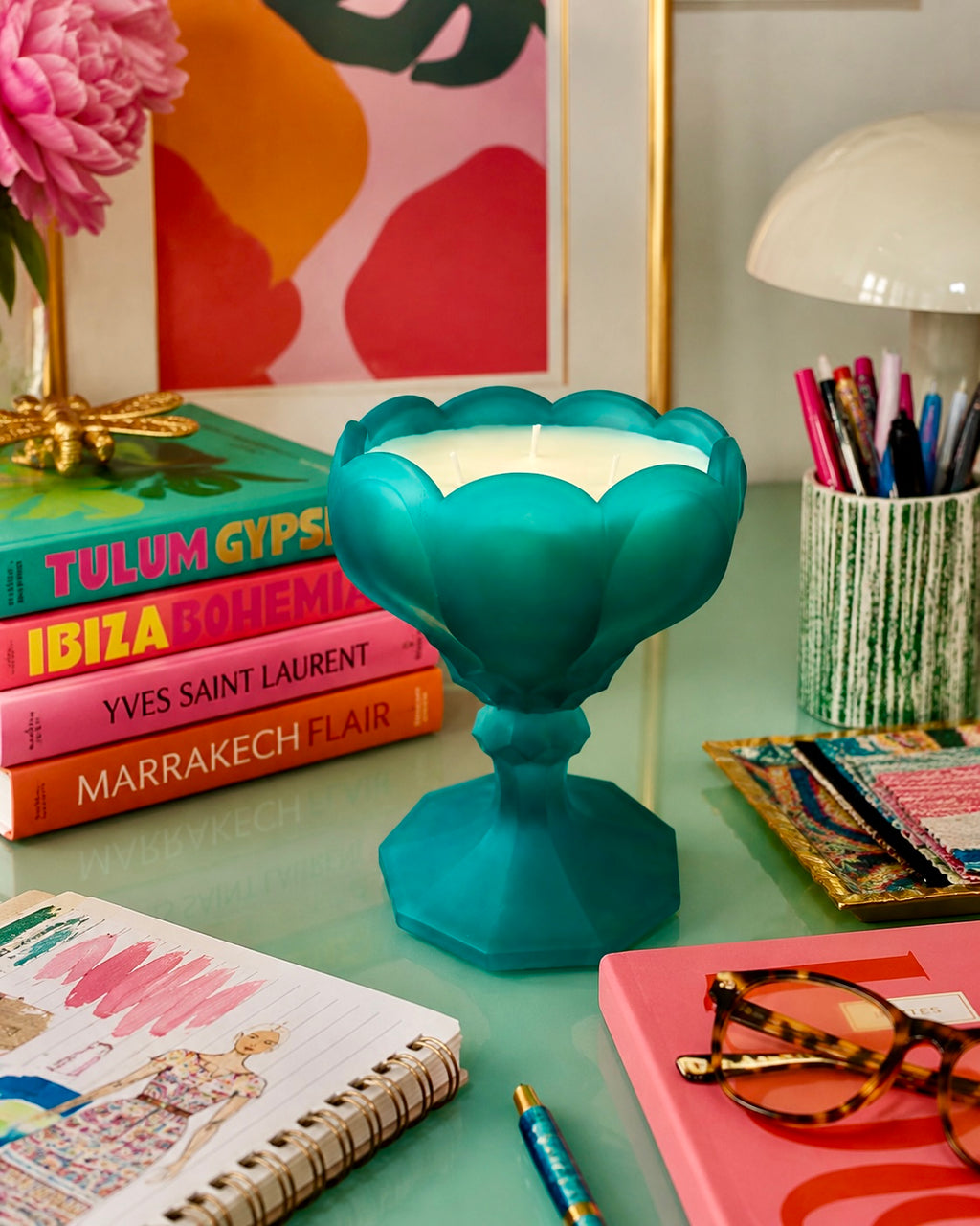 Vintage Westmoreland Teal Satin Glass Tulip Pedestal Bowl