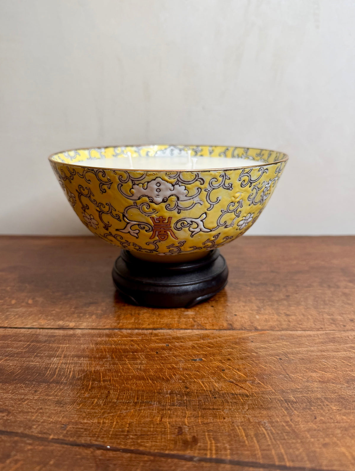 Vintage Chinese Yellow Glazed Famille Rose Porcelain Bowl