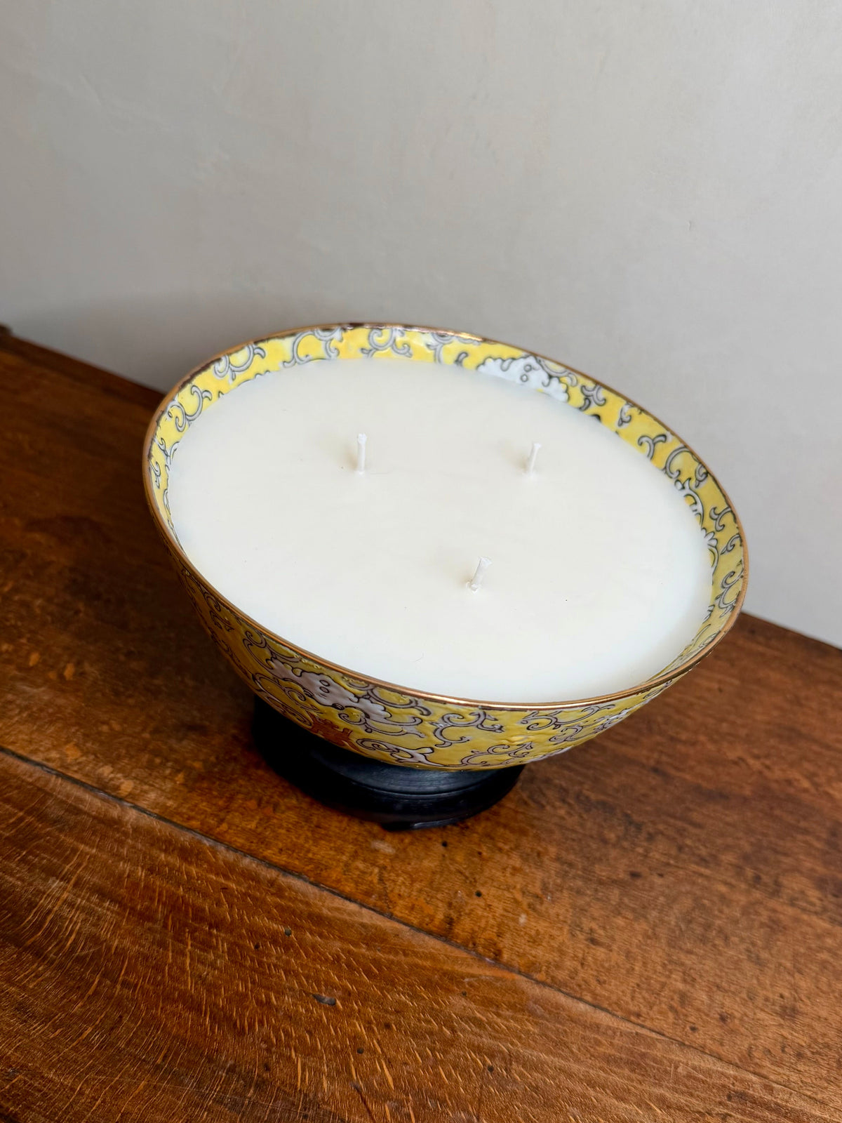 Vintage Chinese Yellow Glazed Famille Rose Porcelain Bowl