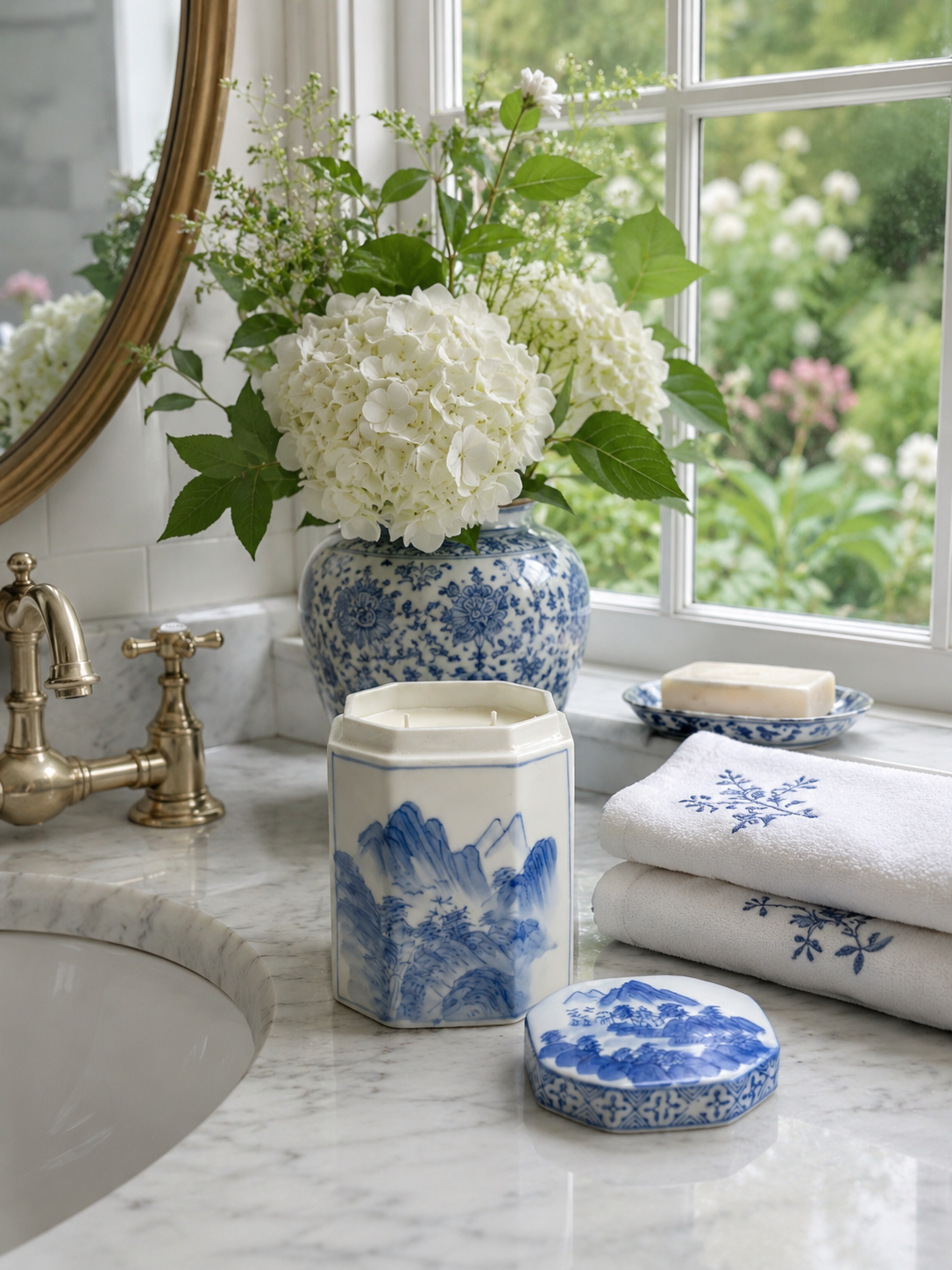 Vintage Blue and White Porcelain Lidded Ginger Jar