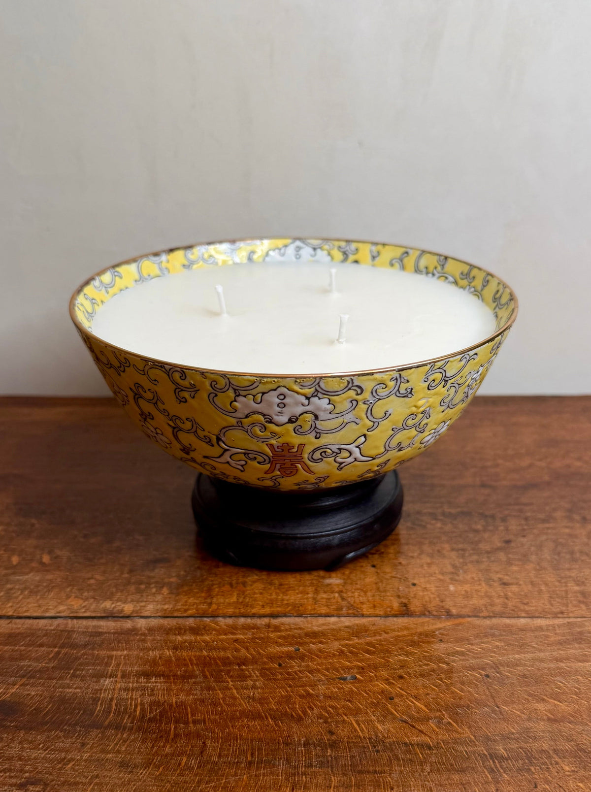 Vintage Chinese Yellow Glazed Famille Rose Porcelain Bowl