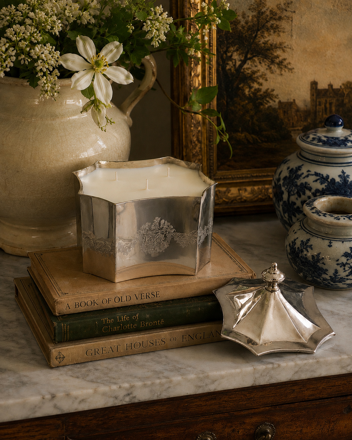 Vintage Octagonal Silver-Plated  Lidded Tea Caddy