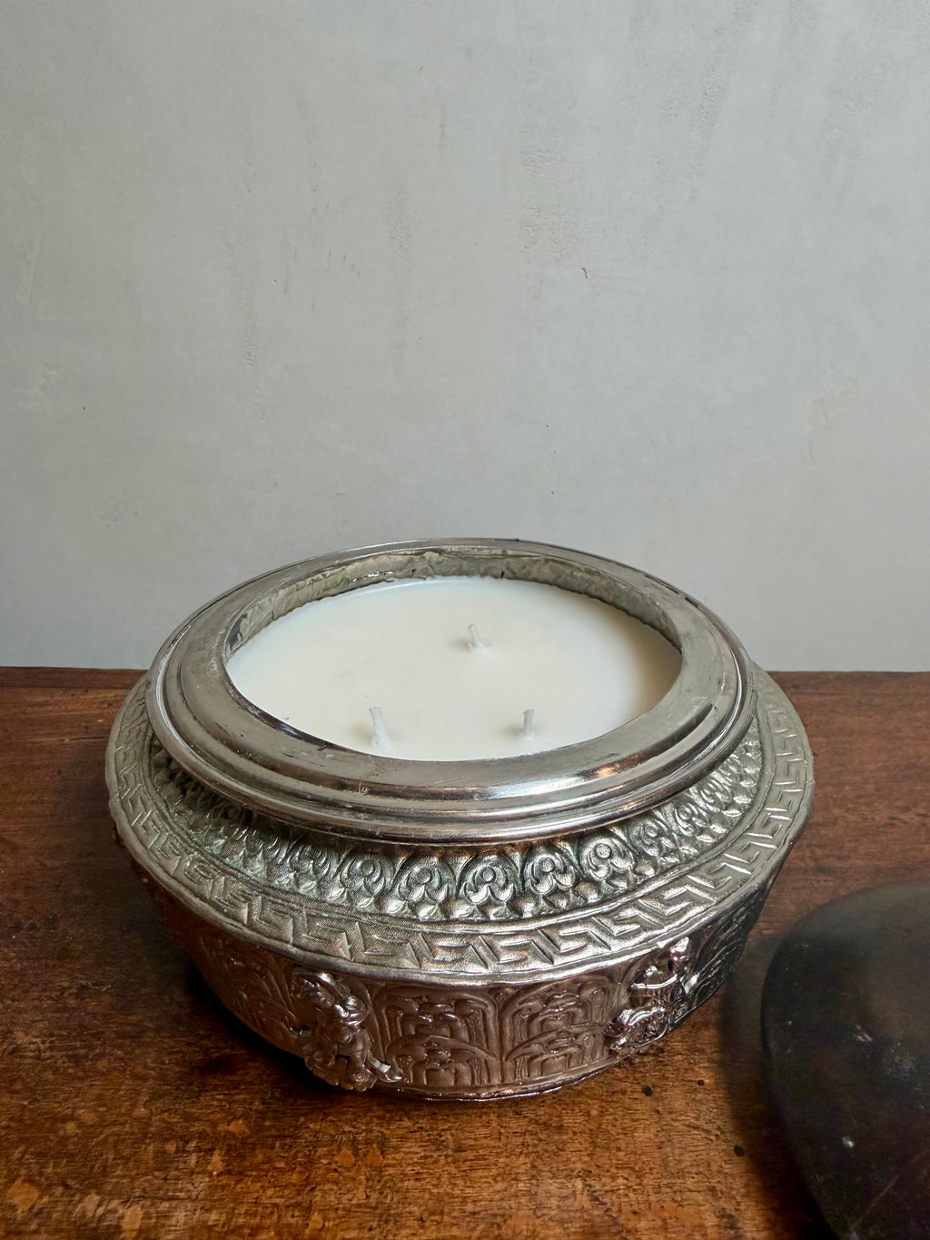 Antique Silver-Plated Lidded Bowl with Elephant Finial