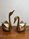 Pair of Vintage Brass Swans