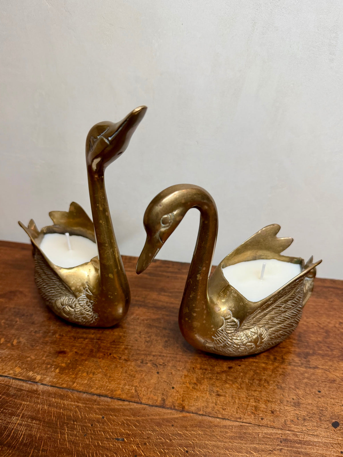 Pair of Vintage Brass Swans