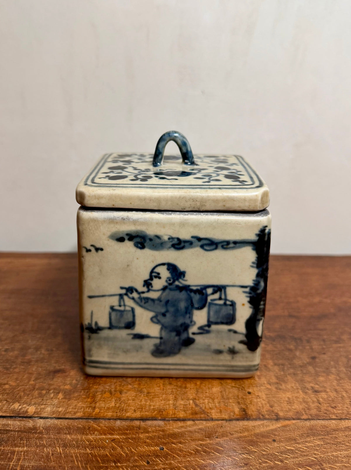 Antique Chinese Blue and White Porcelain Tea Caddy