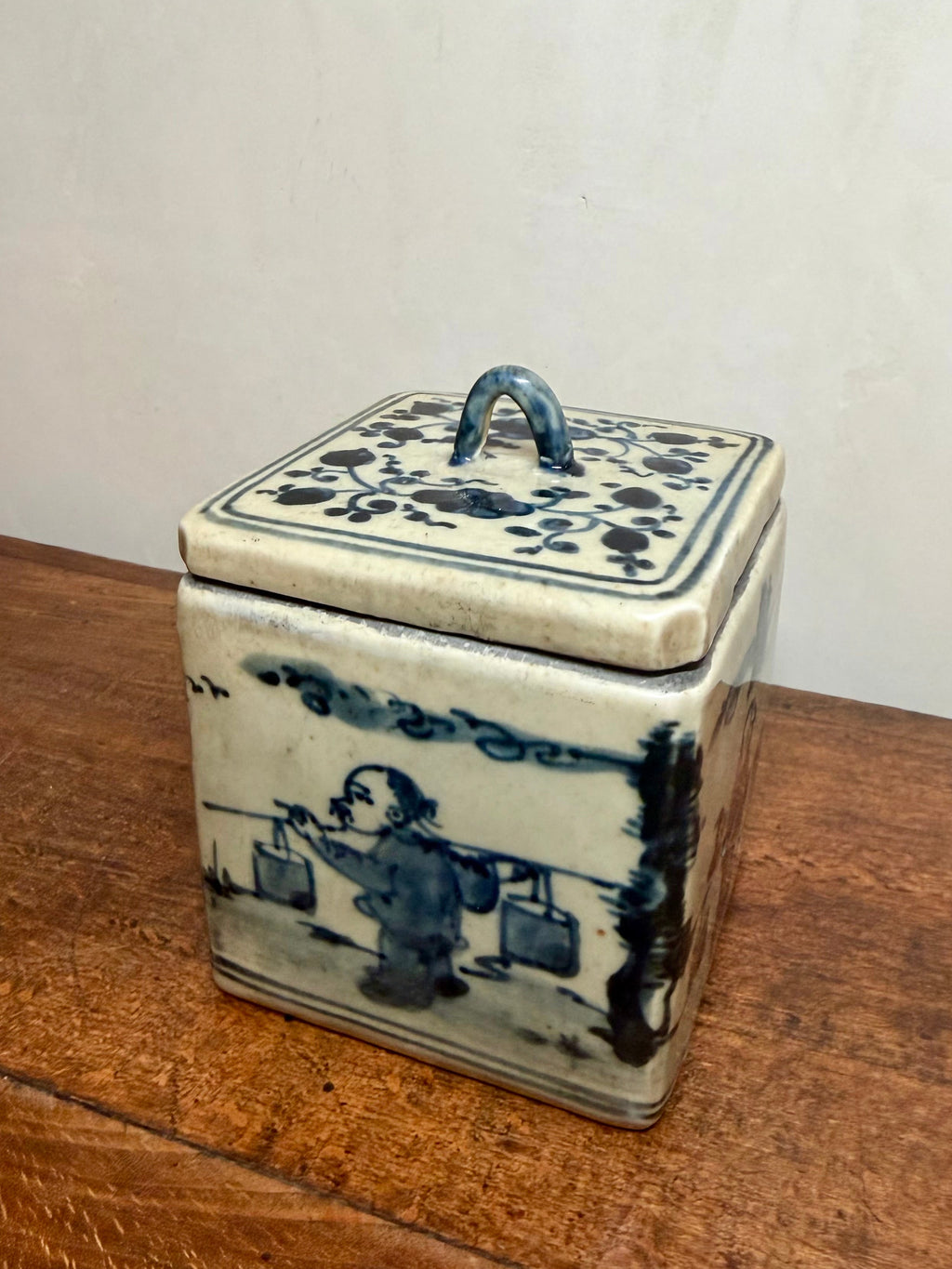 Antique Chinese Blue and White Porcelain Tea Caddy