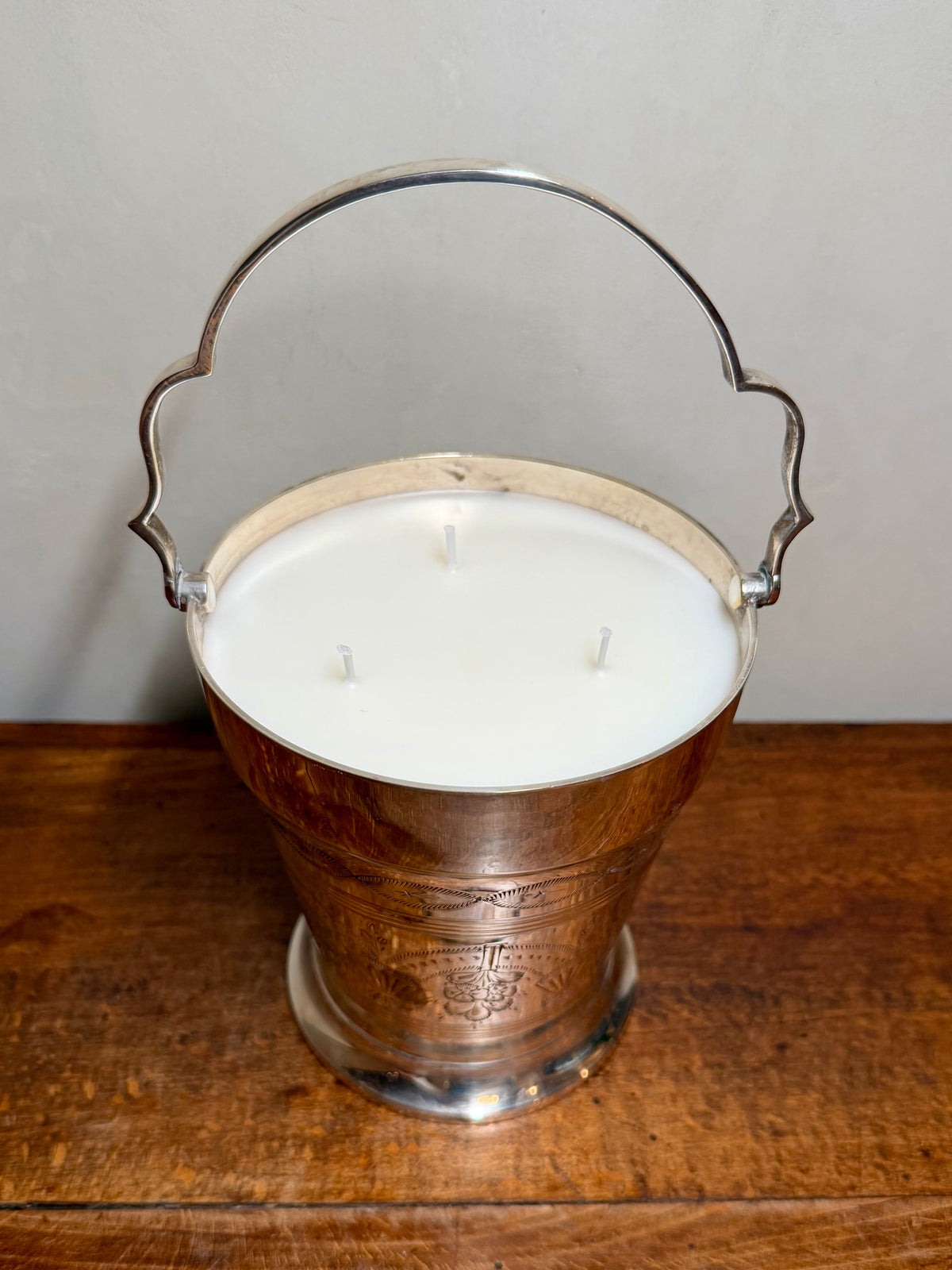 Antique Silver-Plated Ice Bucket with Hand-Chased Floral and Fan Etchings