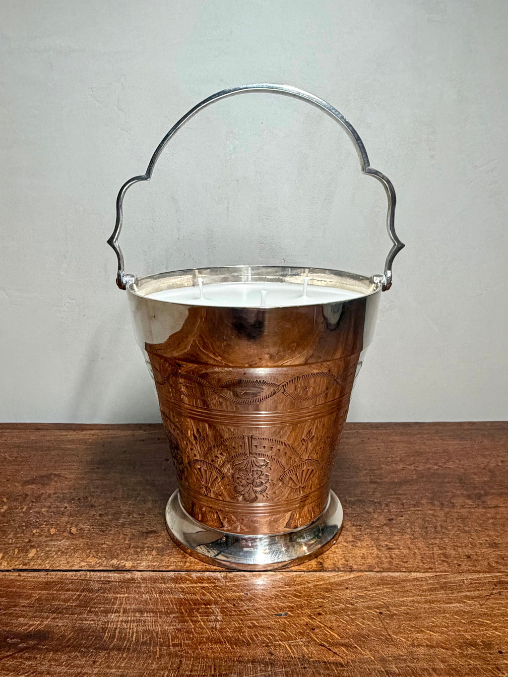 Antique Silver-Plated Ice Bucket with Hand-Chased Floral and Fan Etchings
