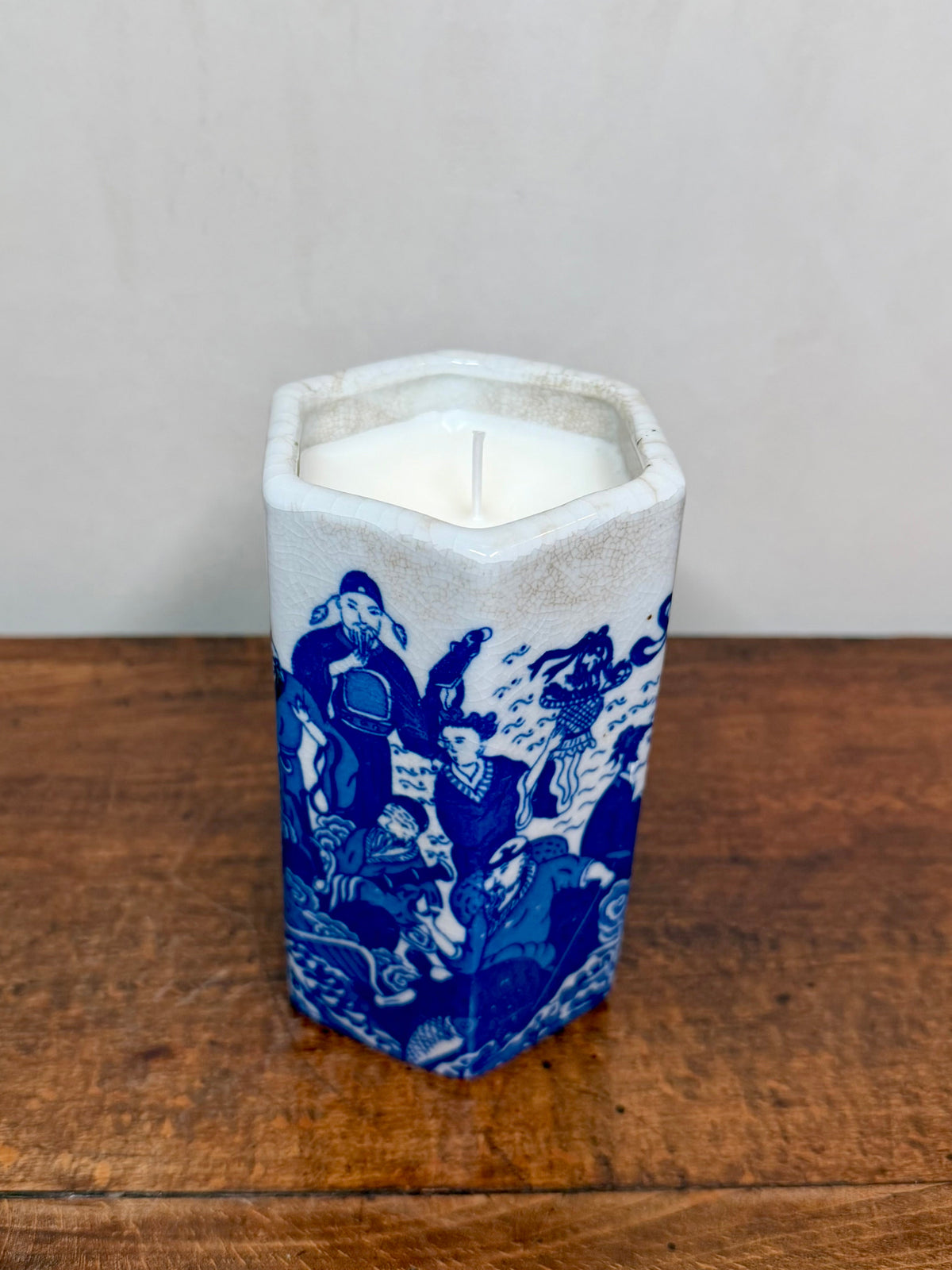 Vintage Chinese Blue and White Porcelain Hexagonal Brush Pot #1