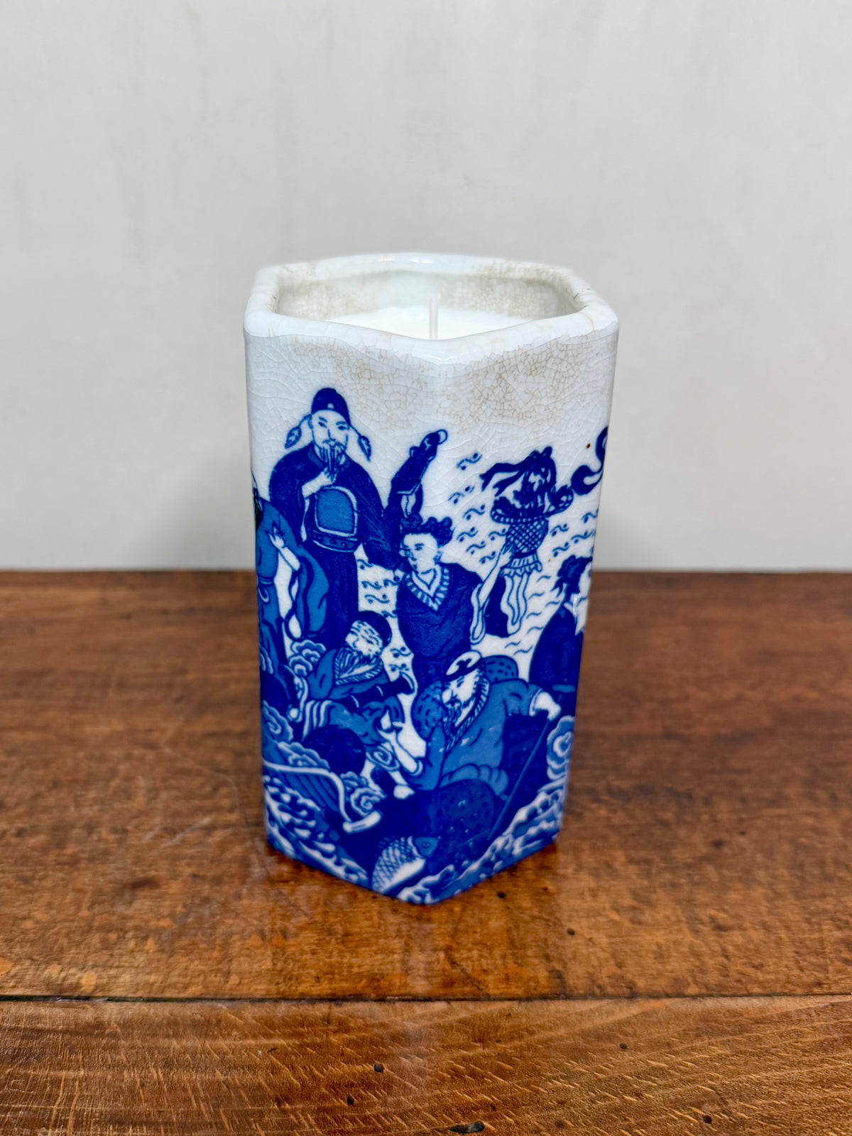 Vintage Chinese Blue and White Porcelain Hexagonal Brush Pot #1