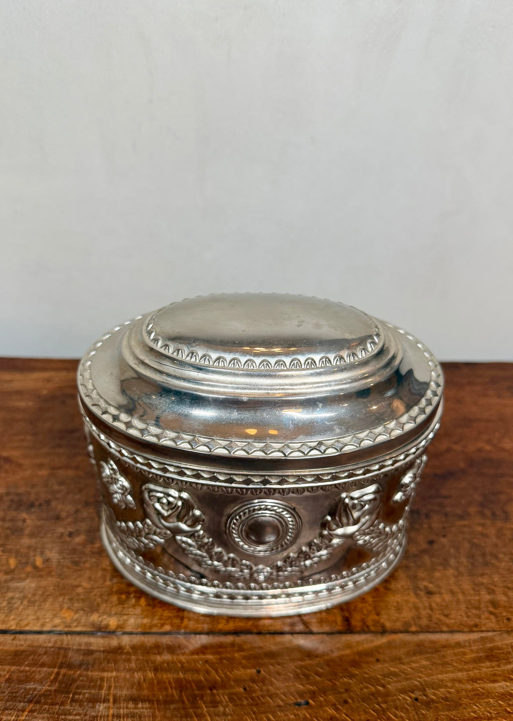 Vintage Silver-Plated Jewlery Box with Hinged Lid