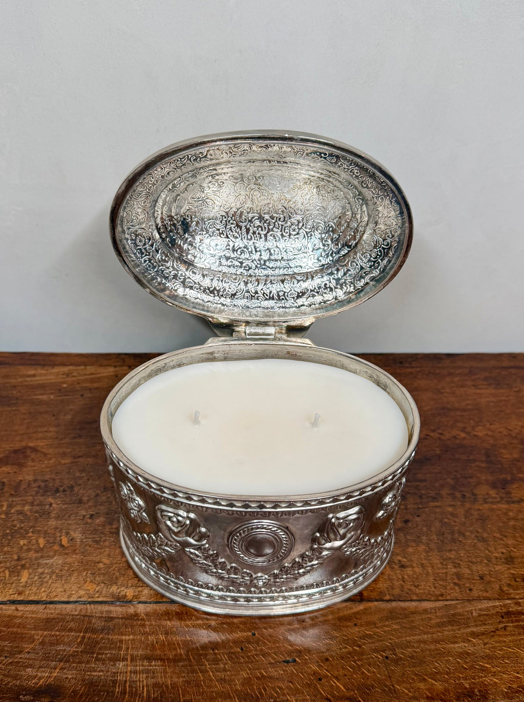 Vintage Silver-Plated Jewlery Box with Hinged Lid