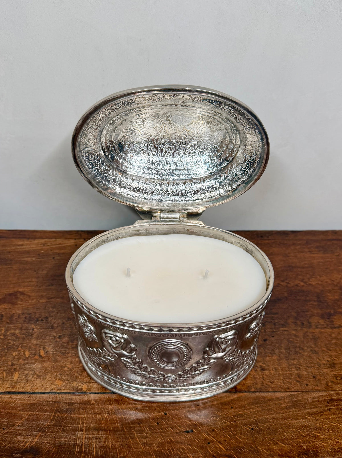 Vintage Silver-Plated Jewlery Box with Hinged Lid