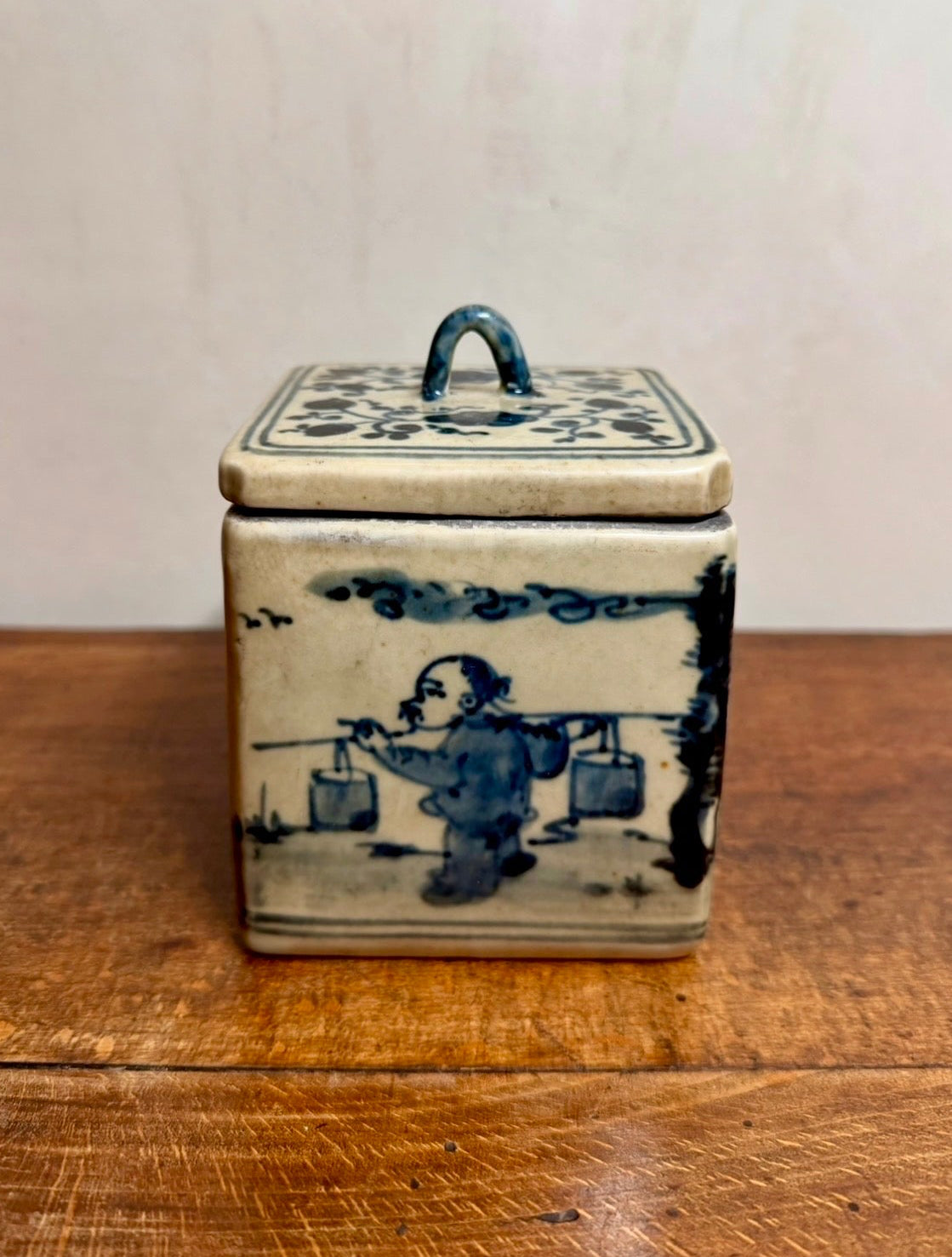 Antique Chinese Blue and White Porcelain Tea Caddy
