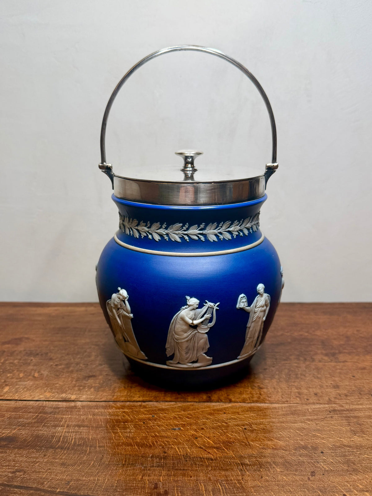 Antique Wedgwood Blue Jasper Biscuit Barrel