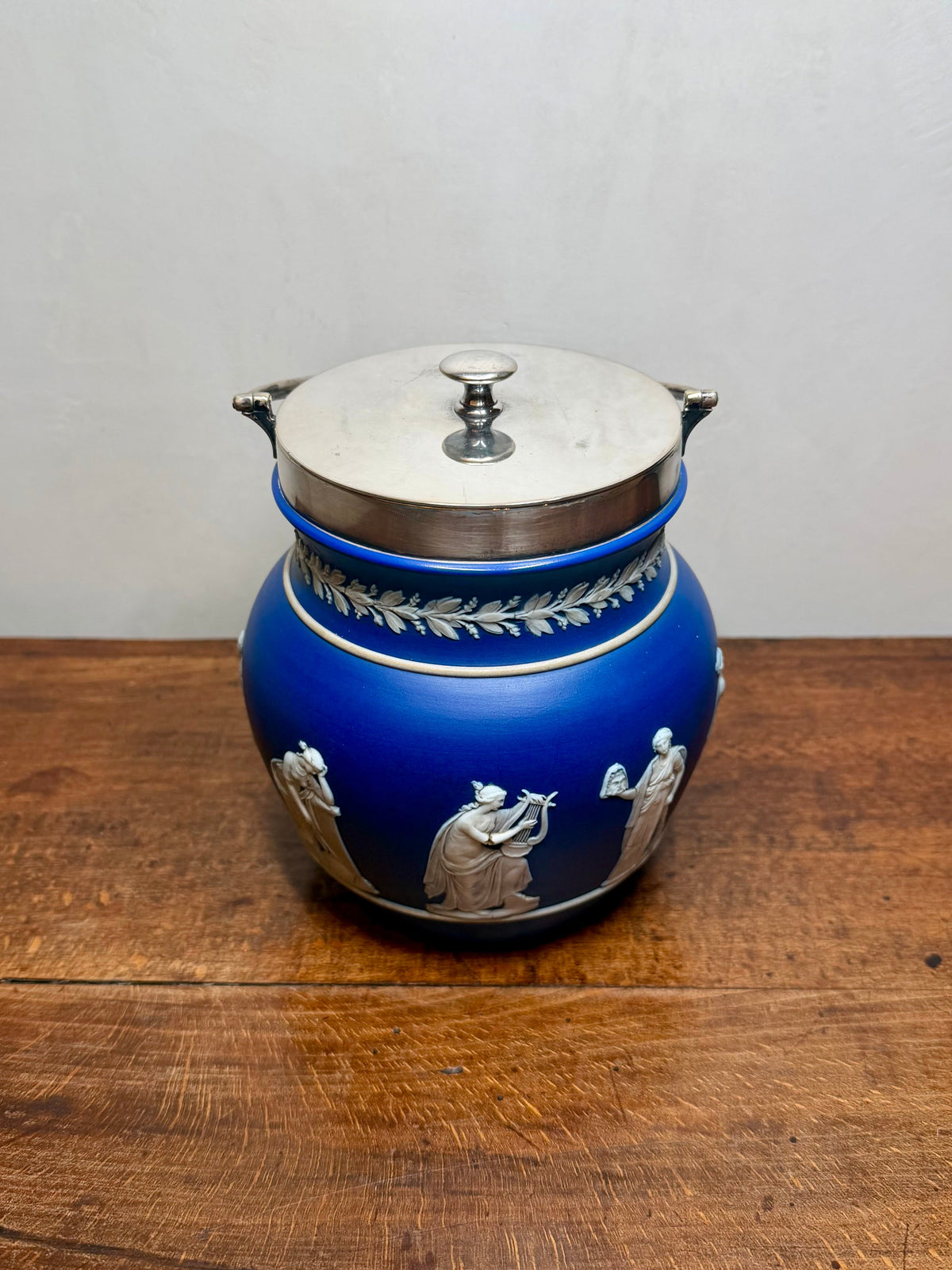Antique Wedgwood Blue Jasper Biscuit Barrel