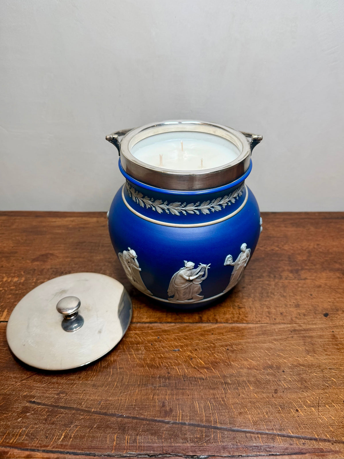 Antique Wedgwood Blue Jasper Biscuit Barrel