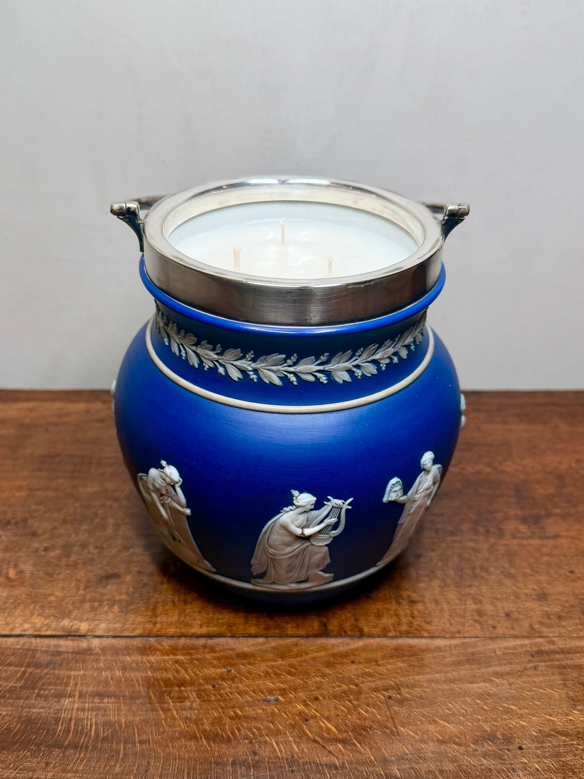 Antique Wedgwood Blue Jasper Biscuit Barrel