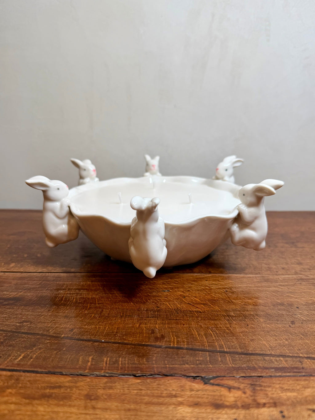 Vintage White Bunny Ceramic Serving Bowl