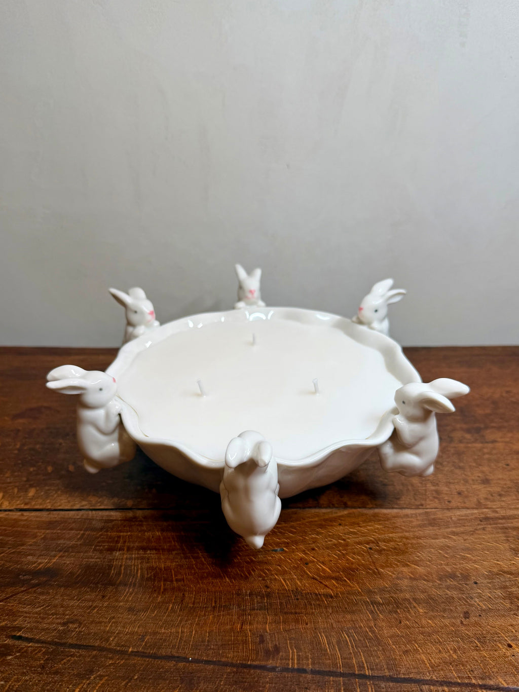 Vintage White Bunny Ceramic Serving Bowl