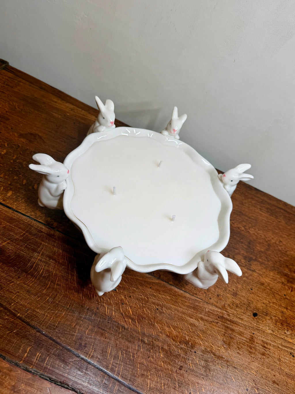 Vintage White Bunny Ceramic Serving Bowl