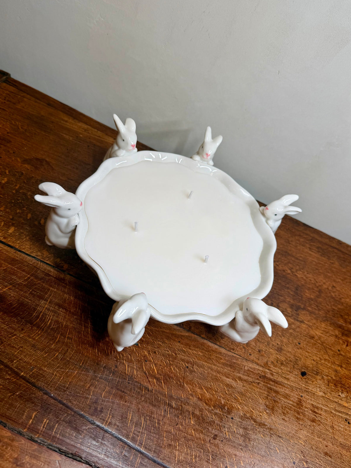 Vintage White Bunny Ceramic Serving Bowl