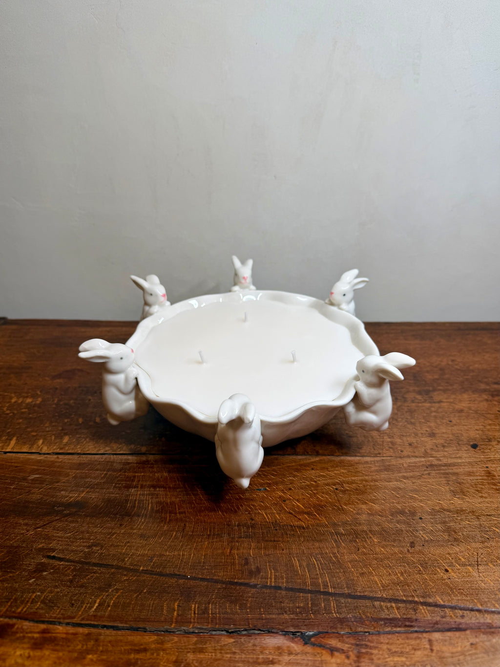 Vintage White Bunny Ceramic Serving Bowl