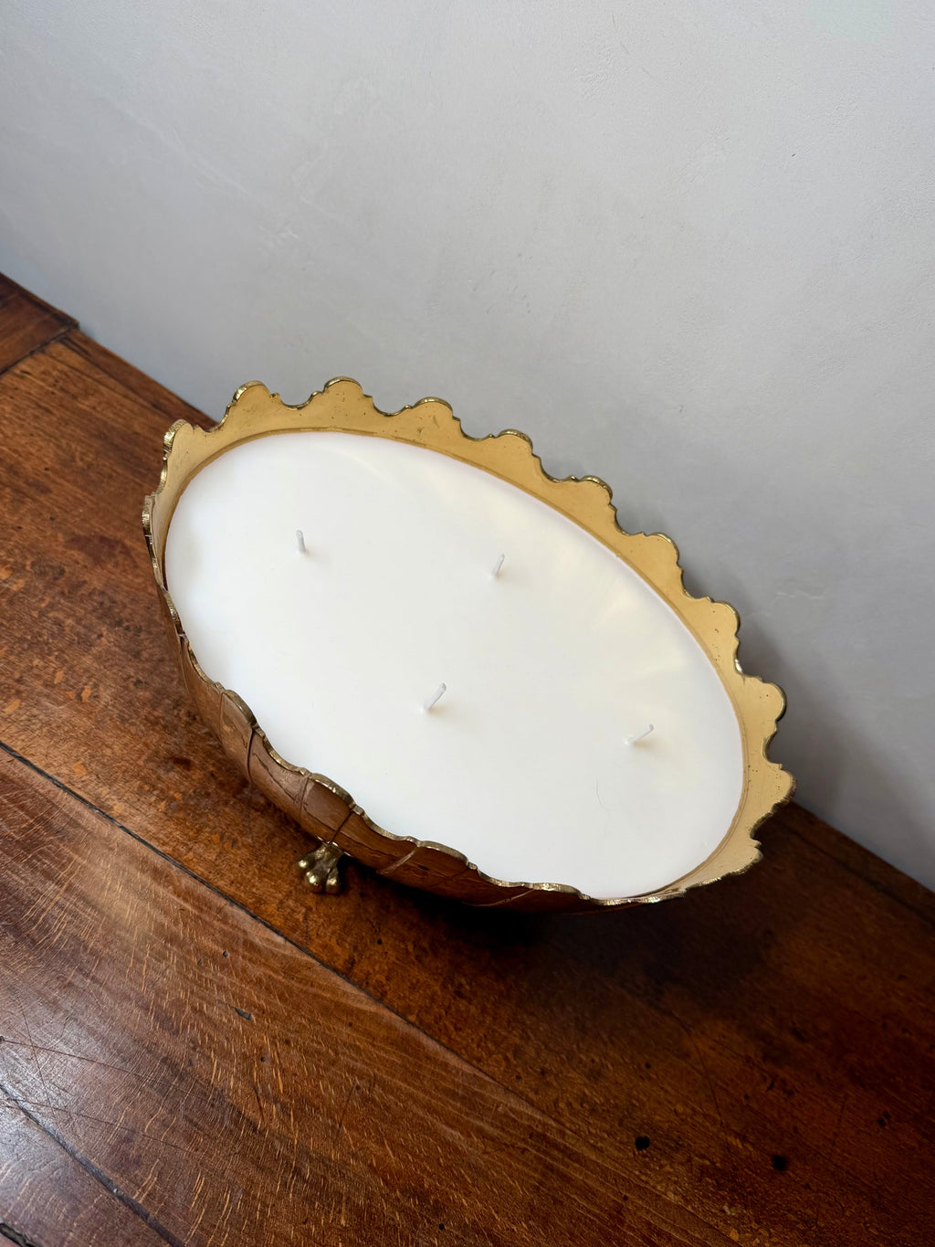 Vintage Brass Scalloped Footed Bowl with Ornate Claw Feet