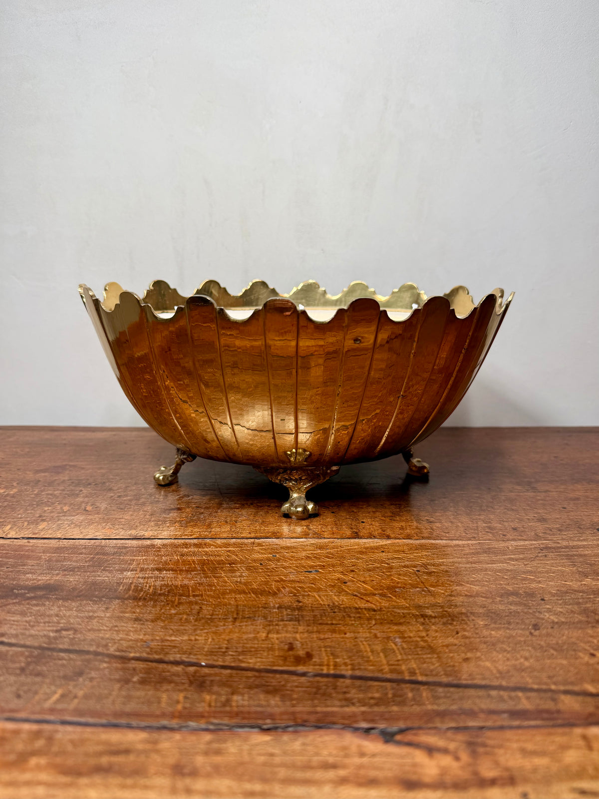 Vintage Brass Scalloped Footed Bowl with Ornate Claw Feet