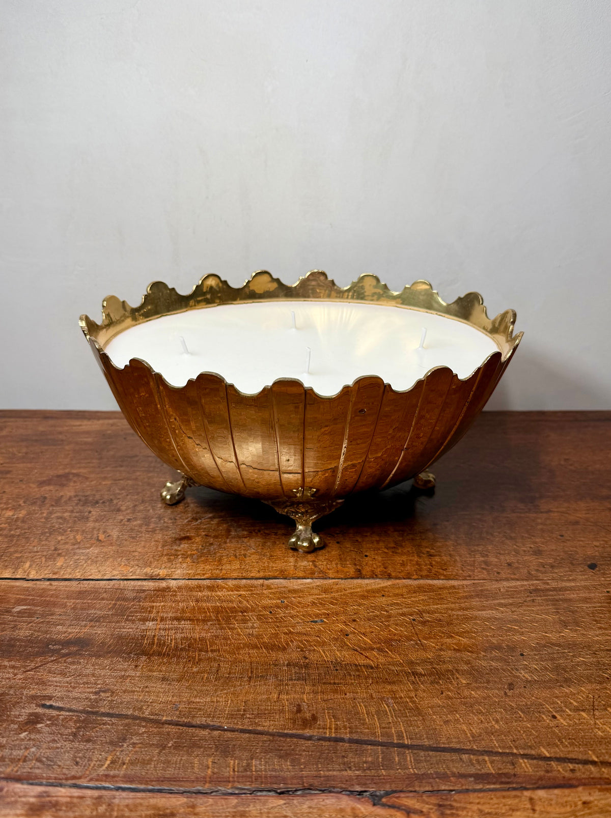 Vintage Brass Scalloped Footed Bowl with Ornate Claw Feet