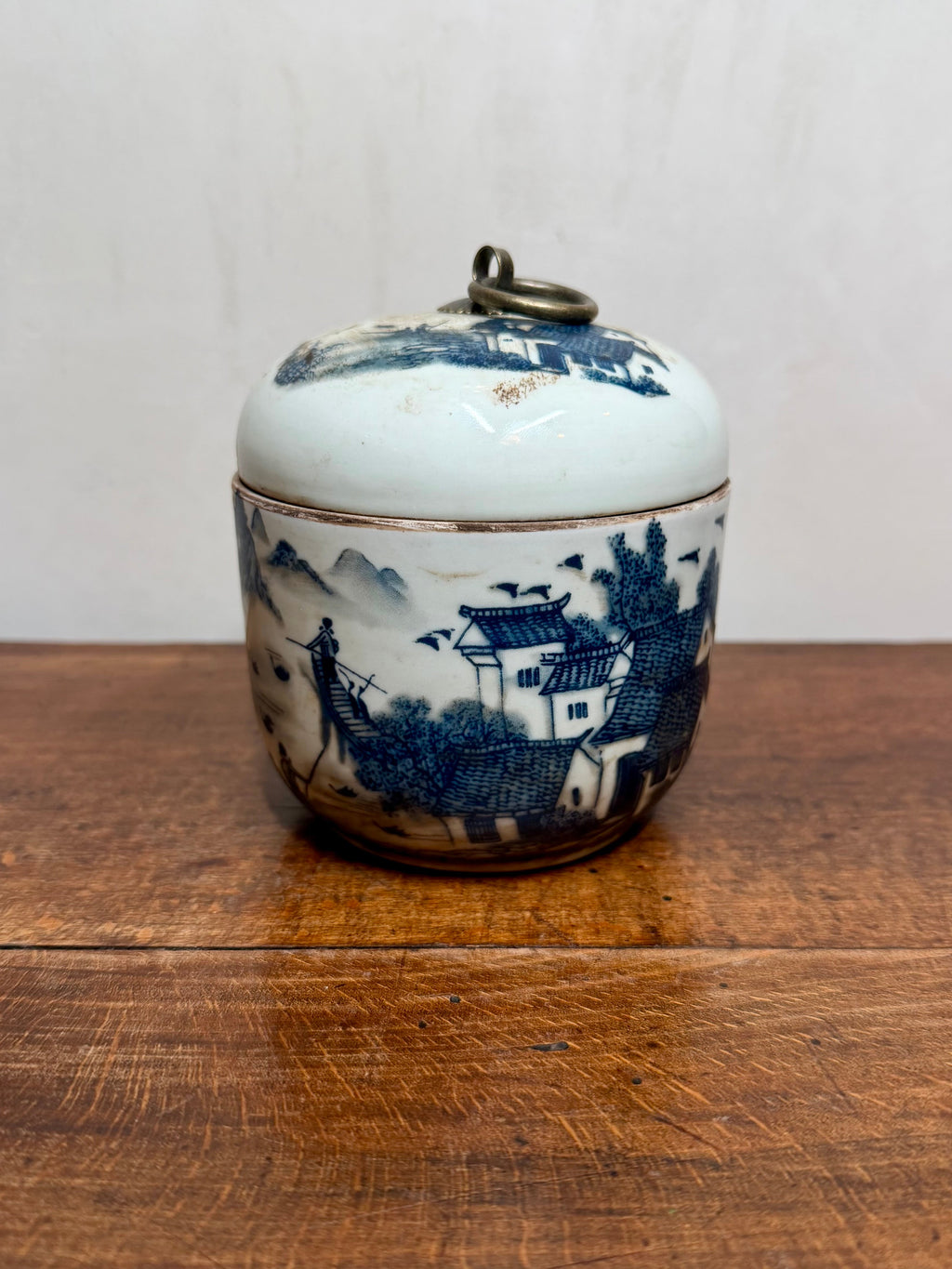 Antique Chinese Blue and White Porcelain Lidded Jar