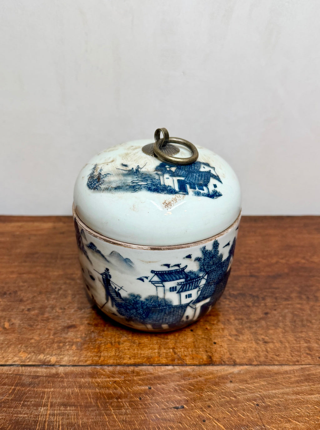 Antique Chinese Blue and White Porcelain Lidded Jar