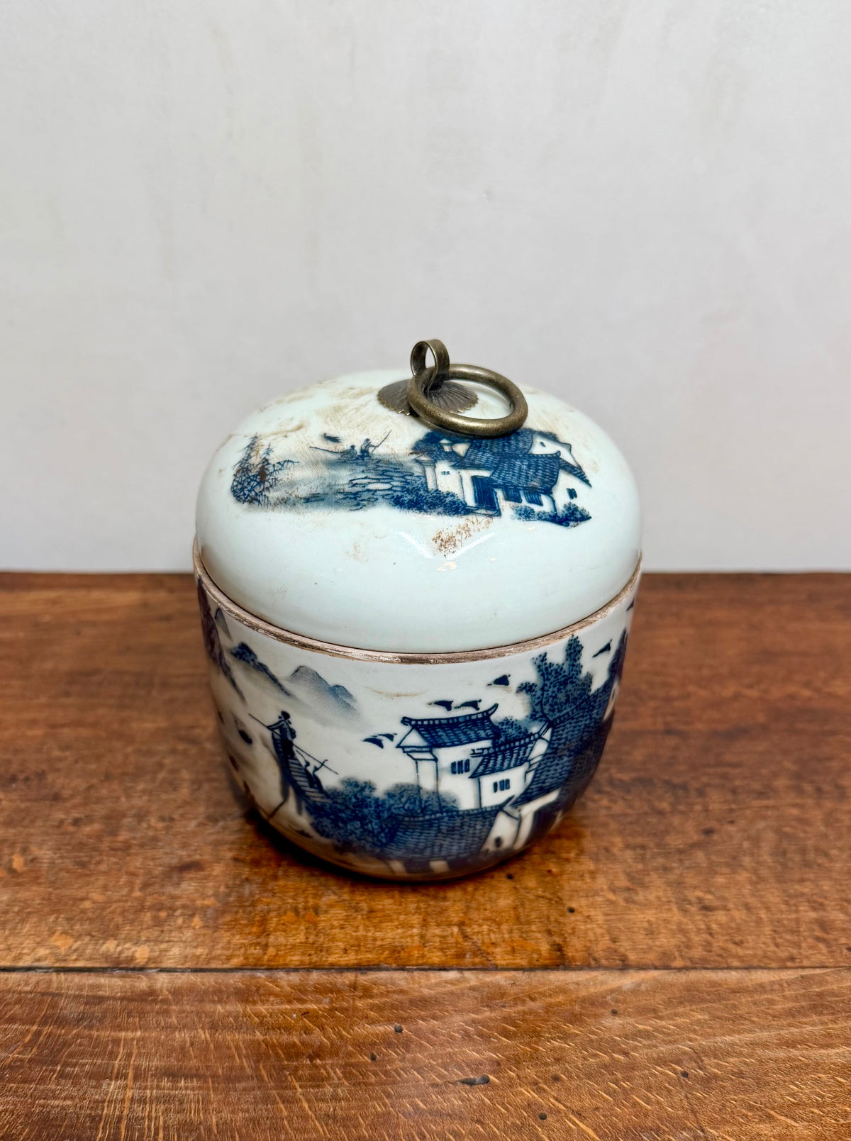 Antique Chinese Blue and White Porcelain Lidded Jar