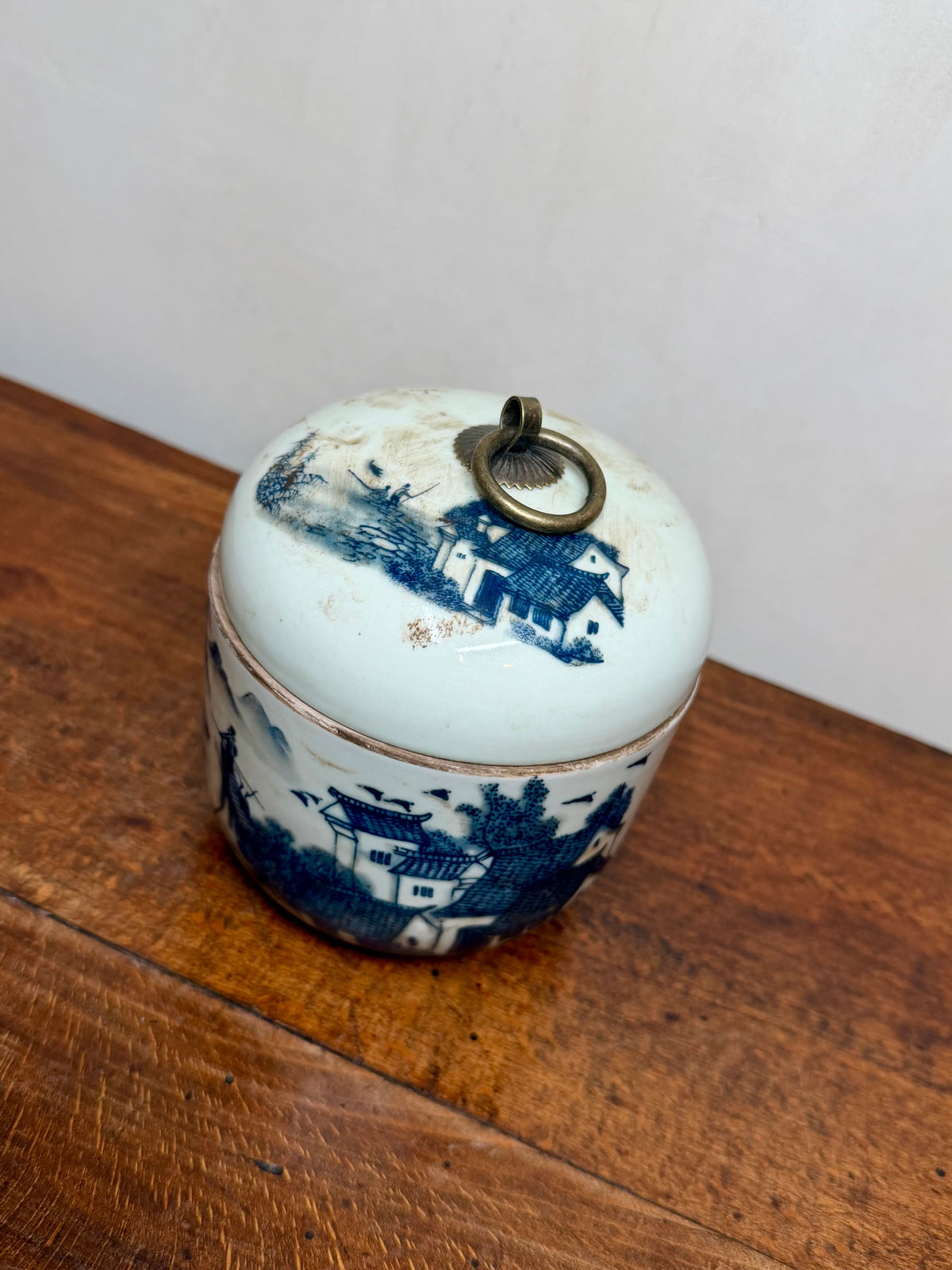 Antique Chinese Blue and White Porcelain Lidded Jar