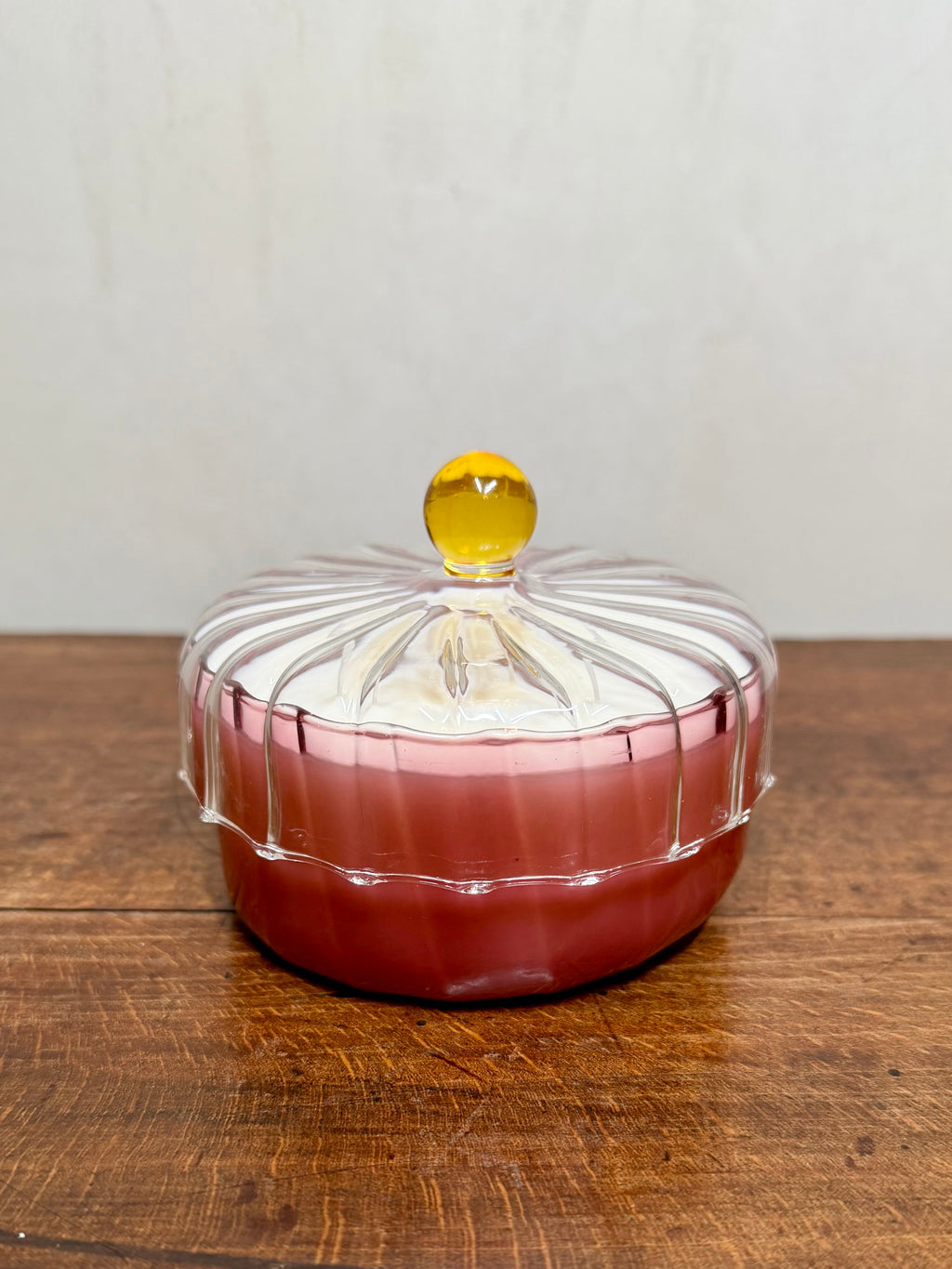Vintage Lidded Purple Pressed Glass Jewelry Dish with Fluted Sides and Scalloped Edge - from the 1940s