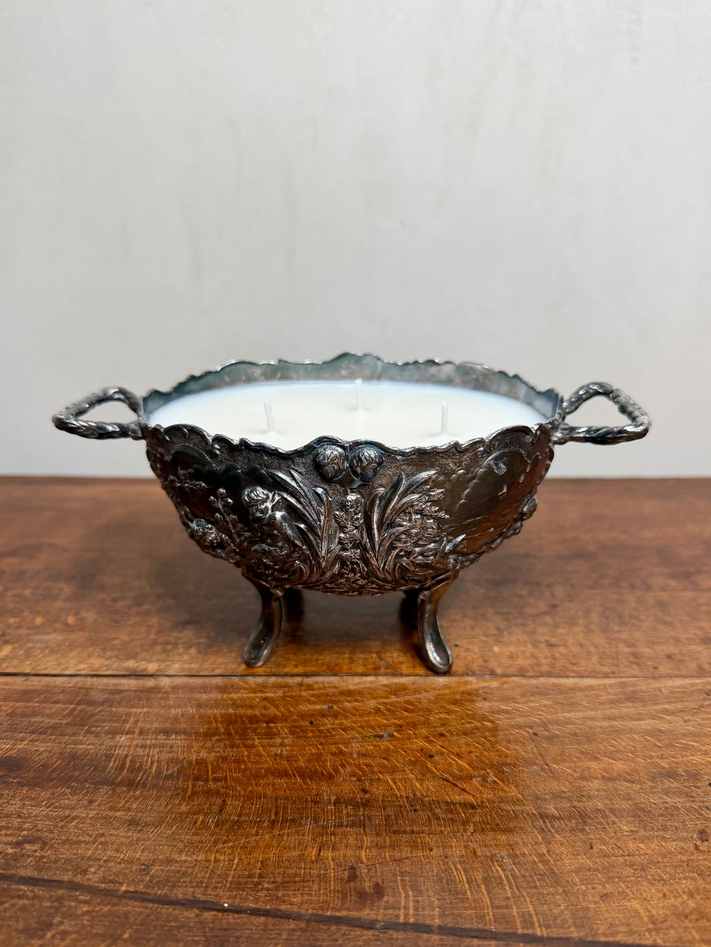 Vintage Ornate Floral Scroll Silver-Plated Footed Candy Dish - Made in England