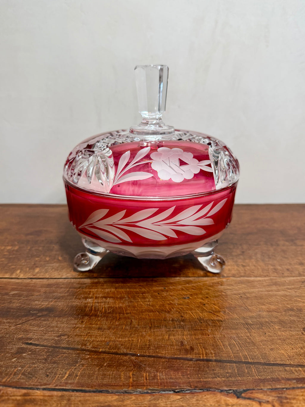 Vintage Ruby Red Crystal Covered Candy Dish