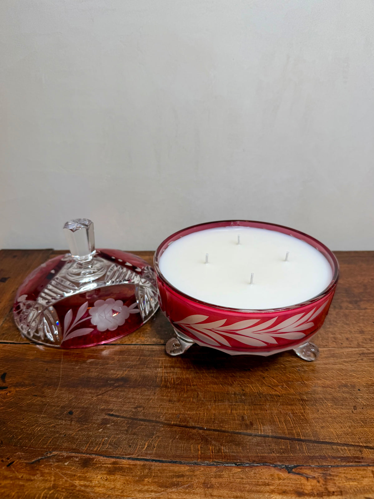 Vintage Ruby Red Crystal Covered Candy Dish