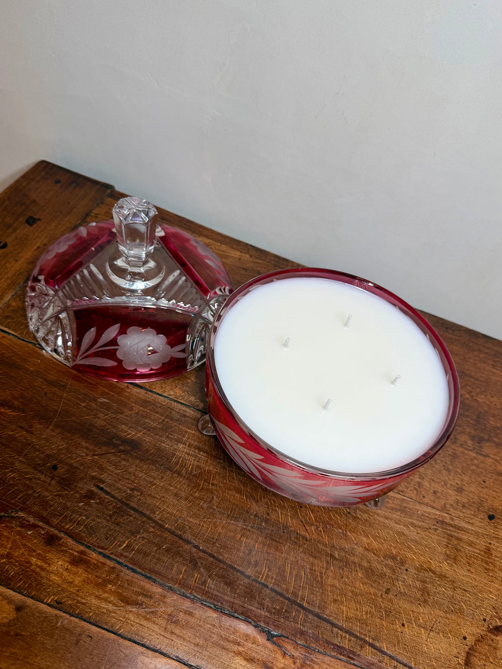 Vintage Ruby Red Crystal Covered Candy Dish