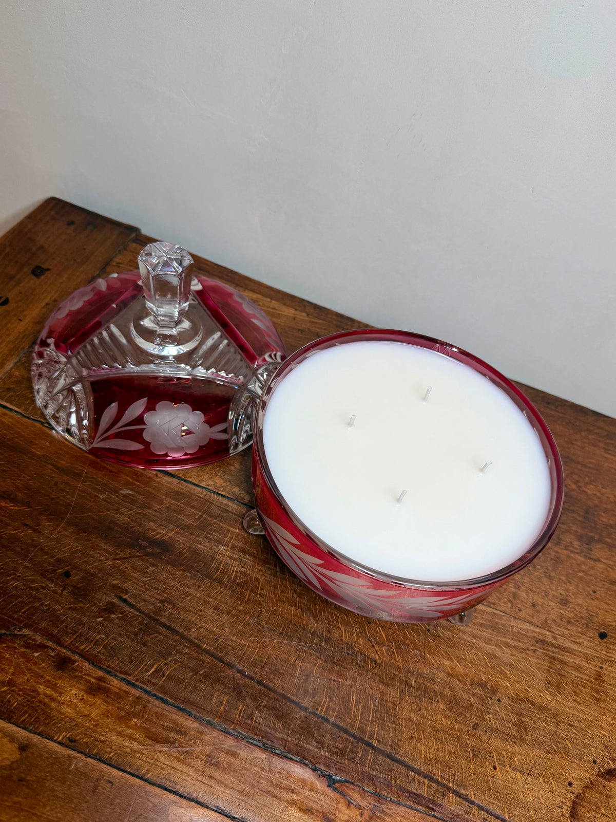 Vintage Ruby Red Crystal Covered Candy Dish