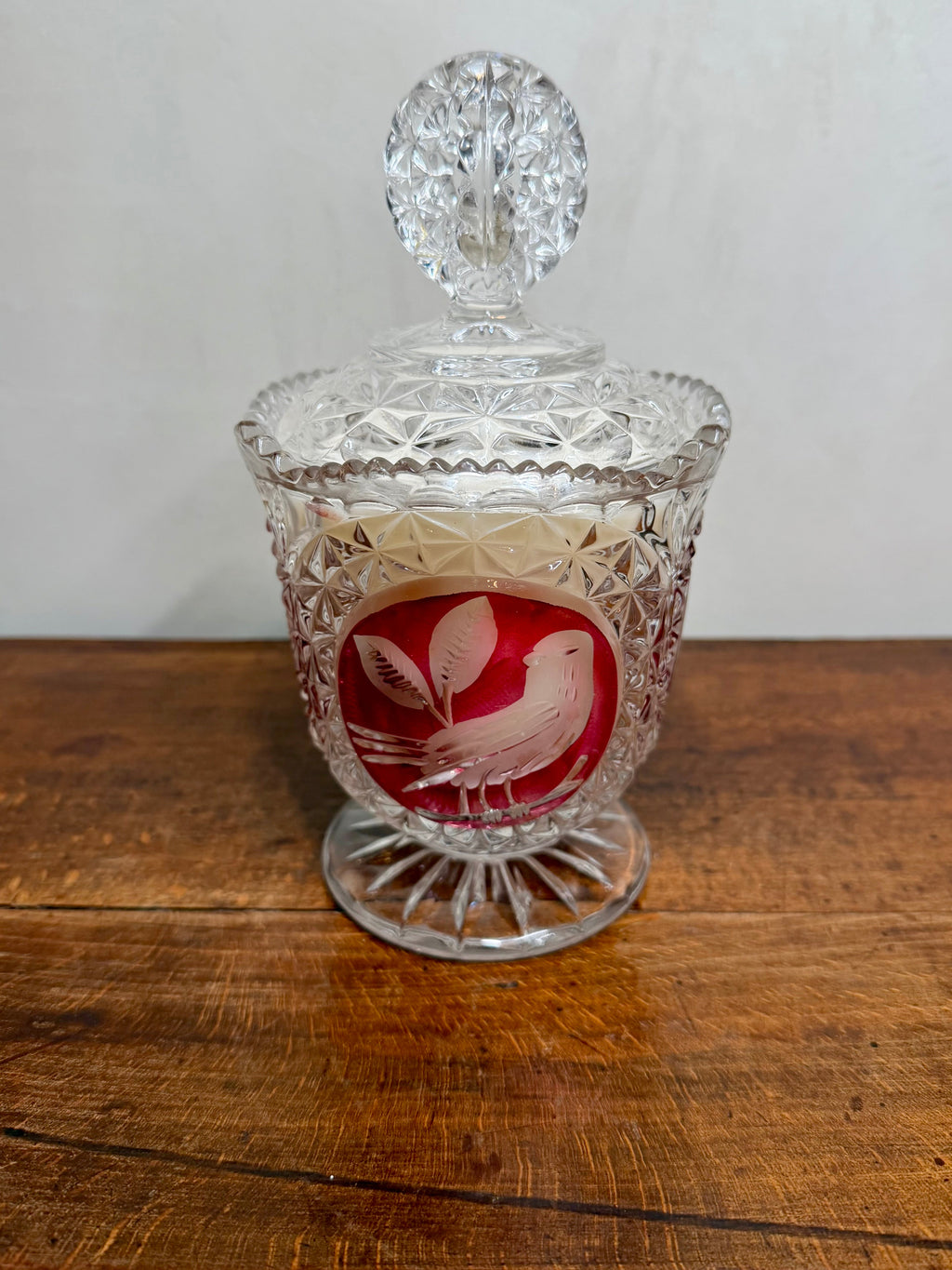 Vintage Hofbauer Amaris Byrdes Crystal Lidded Pedestal Bowl