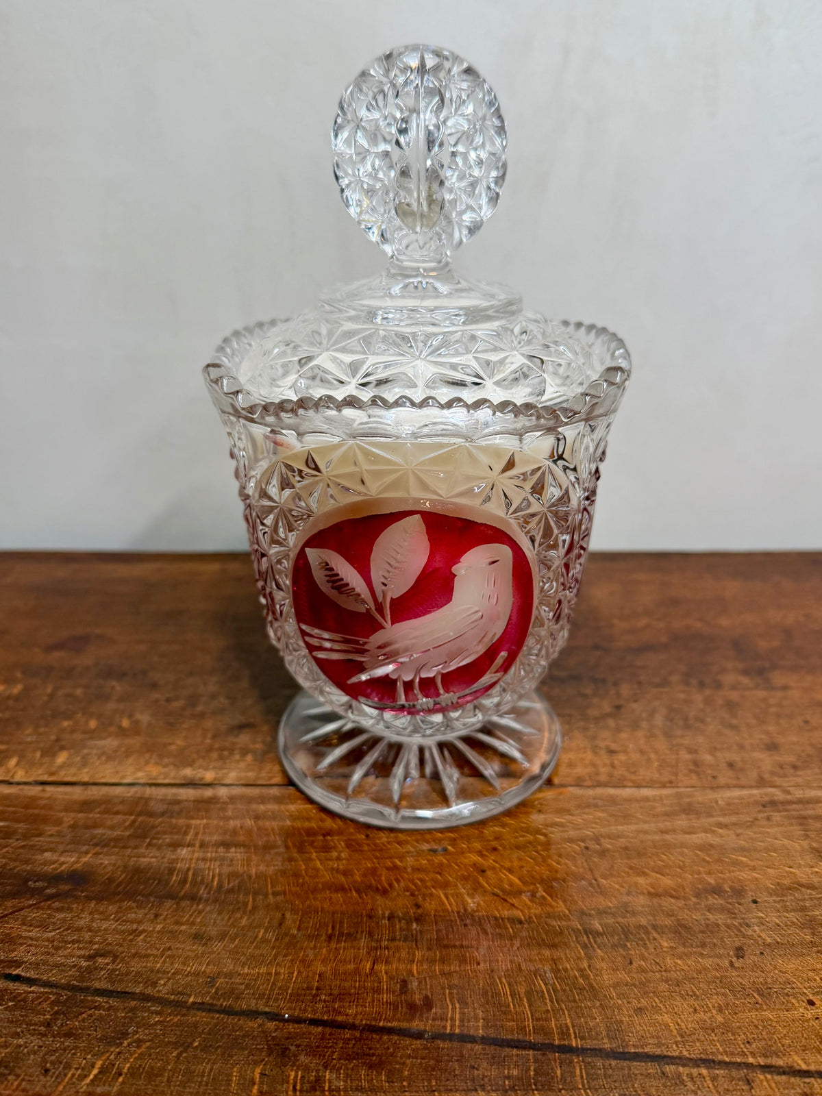 Vintage Hofbauer Amaris Byrdes Crystal Lidded Pedestal Bowl