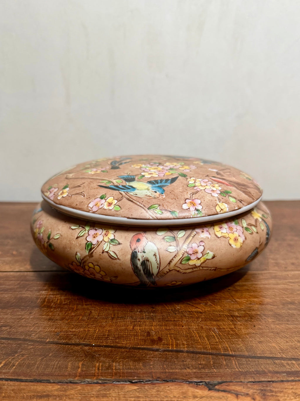 Vintage Japanese Porcelain Trinket Box with Bird Motif