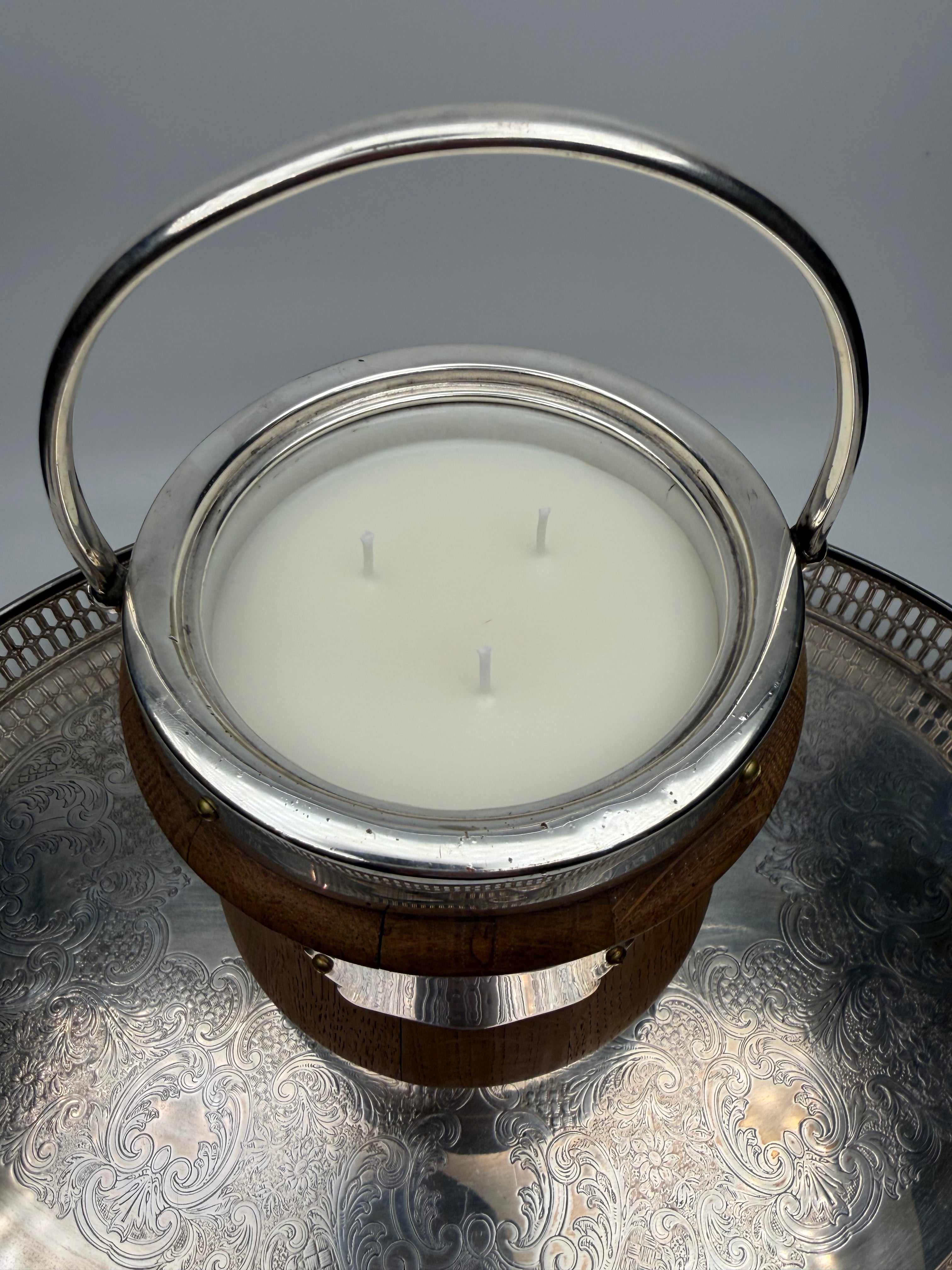 Antique Bleached English Oak and Silver-Plated Biscuit Barrel