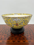 Vintage Chinese Yellow Glazed Famille Rose Porcelain Bowl