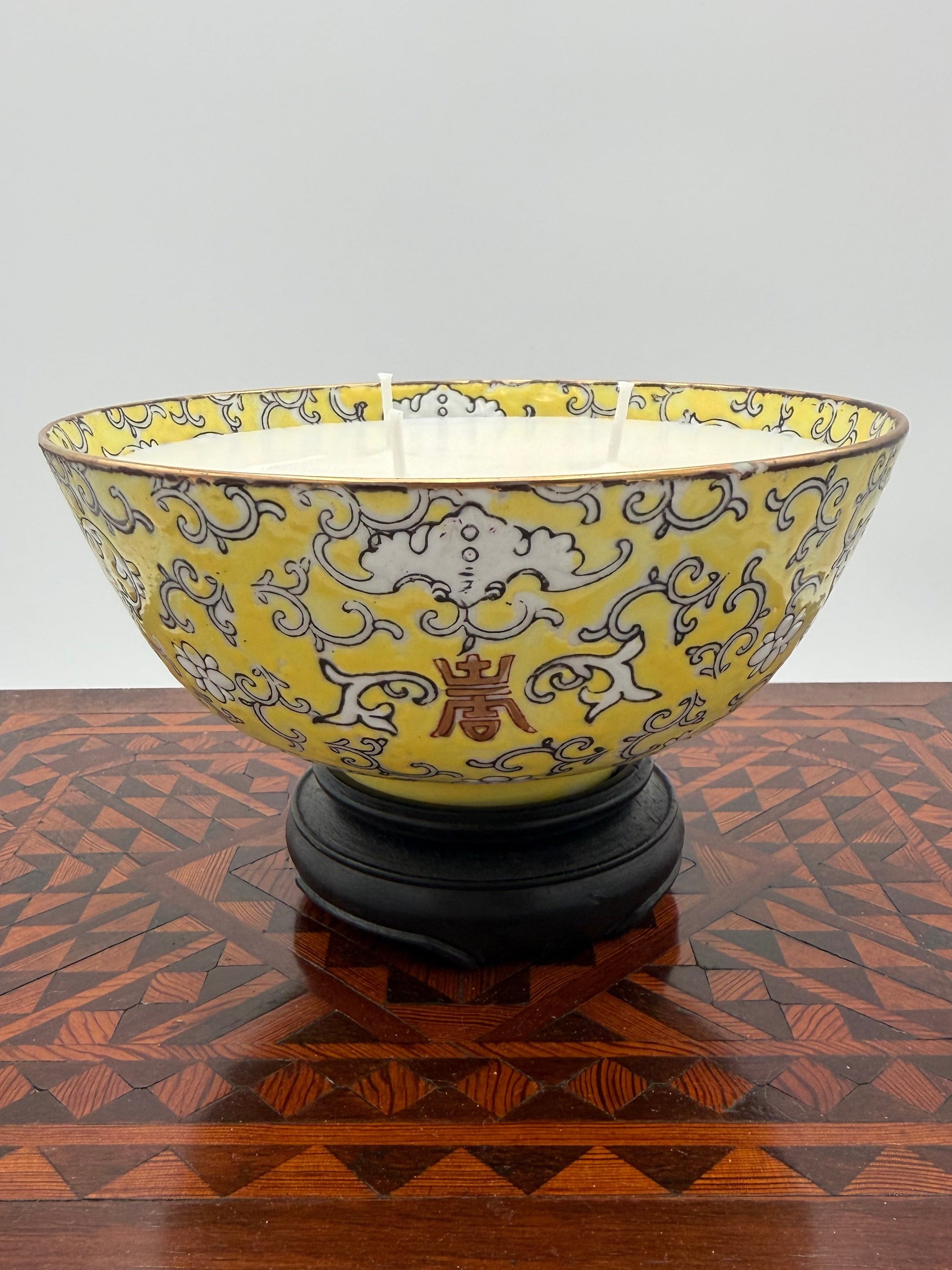 Vintage Chinese Yellow Glazed Famille Rose Porcelain Bowl