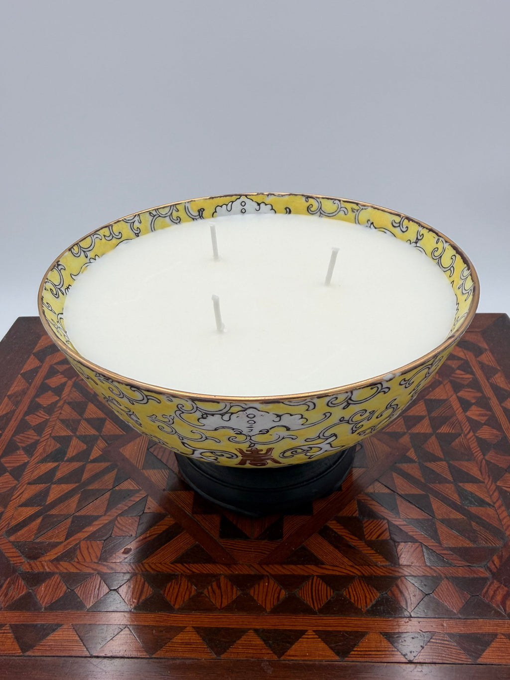 Vintage Chinese Yellow Glazed Famille Rose Porcelain Bowl